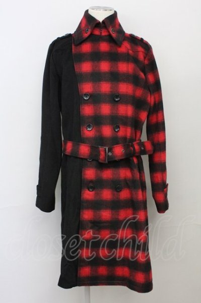 画像1: CIVARIZE / バイカラーメルトントレンチコート 46 ブラックｘレッド T-25-02-20-008-CI-ou-YM-ZT-M109 (1)