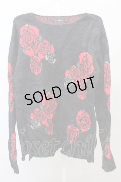 画像1: CIVARIZE / ローズジャガードモヘアニットソー 44 ブラックｘレッド T-25-02-20-002-CI-to-YM-ZT001 (1)