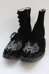 Hiromu Takahara / エンブロイダリースウェードブーツ 41 1/2（約27.5cm) ブラック T-25-06-19-039-Hi-sho-YM-ZT-S006