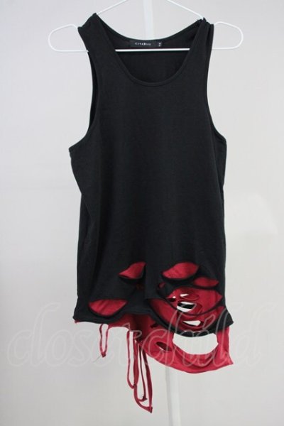 画像1: CIVARIZE / オパールダメージロングタンクトップ 44 ブラックｘレッド T-25-06-27-001-CI-to-YM-ZT