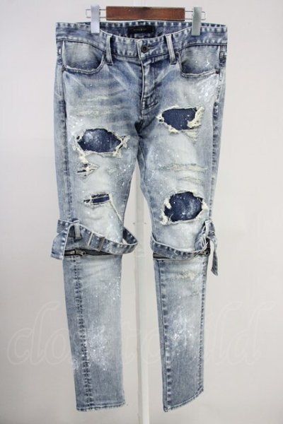 画像1: CIVARIZE / ベルトデザイン膝ZIPスキニーデニムパンツ 44 インディゴ T-25-06-27-025-CI-pa-YM-ZT