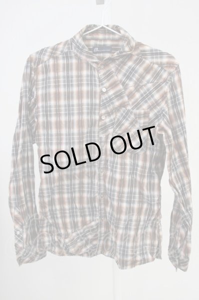 画像1: Zero by TORNADO MART / パッチワークチェックショートカラーシャツ M ブラウン T-25-06-27-004-Ze-sh-YM-ZT042 (1)