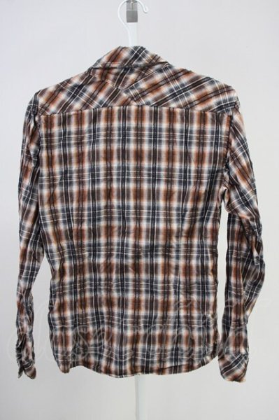 画像2: Zero by TORNADO MART / パッチワークチェックショートカラーシャツ M ブラウン T-25-06-27-004-Ze-sh-YM-ZT042 (2)