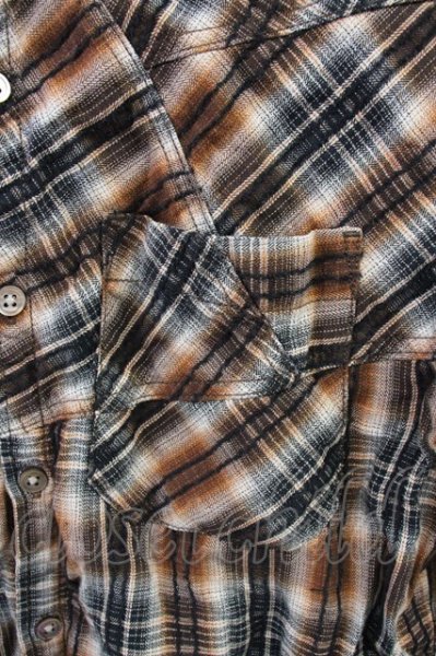 画像4: Zero by TORNADO MART / パッチワークチェックショートカラーシャツ M ブラウン T-25-06-27-004-Ze-sh-YM-ZT042 (4)