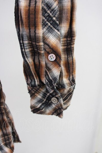 画像5: Zero by TORNADO MART / パッチワークチェックショートカラーシャツ M ブラウン T-25-06-27-004-Ze-sh-YM-ZT042 (5)