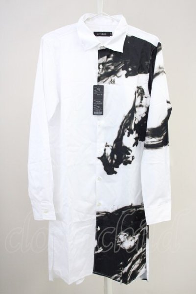 画像1: CIVARIZE / スモークプリントバイカラーロングシャツ 46 ホワイト T-25-06-27-005-CI-sh-YM-ZT