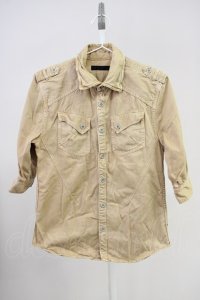 FUGA / Invisible ワッシャーミリタリー6分袖シャツ 46 ベージュ T-25-06-27-008-FU-sh-YM-ZT