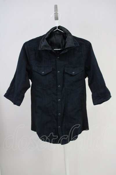 画像1: CIVARIZE / レイヤード2枚衿フェイクスウェードシャツ 44 ブラック T-25-06-27-009-CI-sh-YM-ZT