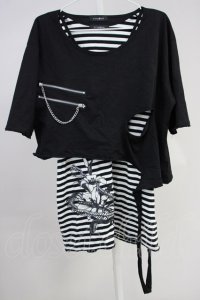 CIVARIZE / パンクレイヤード2PセットTシャツ  ブラックｘホワイト T-25-06-27-012-CI-ts-YM-ZT