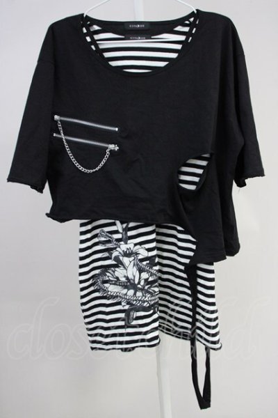 画像1: CIVARIZE / パンクレイヤード2PセットTシャツ  ブラックｘホワイト T-25-06-27-012-CI-ts-YM-ZT