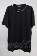 CavariA / スタッズ襟BIG Tシャツ 46 ブラック T-25-06-28-003-Ca-ts-YM-ZT205