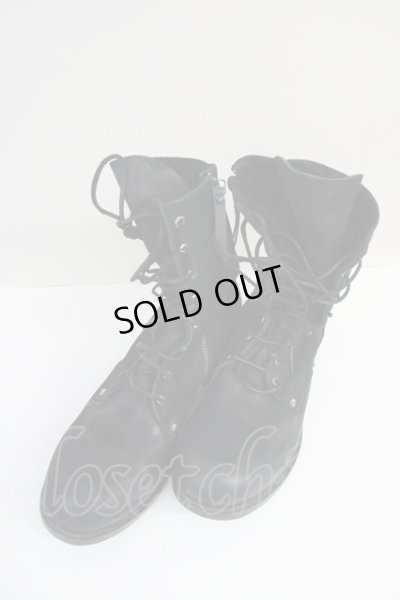 画像1: 14th Addiction / オイルレザーレースアップスタッドブーツ 40（27cm） ブラック T-25-06-28-029-14-sho-YM-ZT-S004