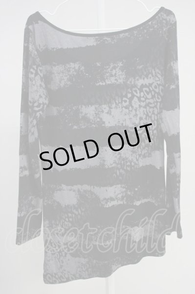 画像2: Roshell / アシンメトリーレオパボーダーカットソー  ブラック T-25-06-28-008-Ro-to-YM-ZT (2)