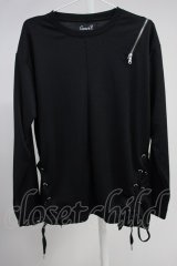 CavariA / レースアップZIPカットソー 44 ブラック T-25-06-28-009-Ca-to-YM-ZT