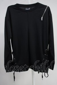 CavariA / レースアップZIPカットソー 44 ブラック T-25-06-28-009-Ca-to-YM-ZT