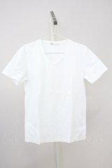 Zero by TORNADO MART / ランダムストライプVネックTシャツ M ホワイト T-25-07-08-005-Ze-ts-YM-ZT