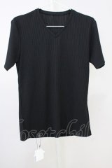 R by TORNADO MART / ストレッチリブVネックTシャツ 0 ブラック T-25-07-08-010-Th-ts-YM-ZT