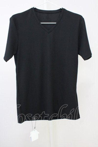 画像1: R by TORNADO MART / ストレッチリブVネックTシャツ 0 ブラック T-25-07-08-010-Th-ts-YM-ZT