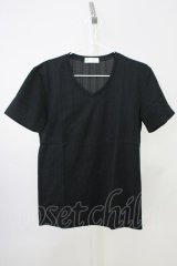 Zero by TORNADO MART / ランダムストライプVネックTシャツ M ブラック T-25-07-08-011-Ze-ts-YM-ZT