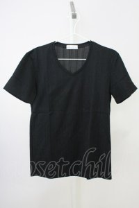 Zero by TORNADO MART / ランダムストライプVネックTシャツ M ブラック T-25-07-08-011-Ze-ts-YM-ZT172