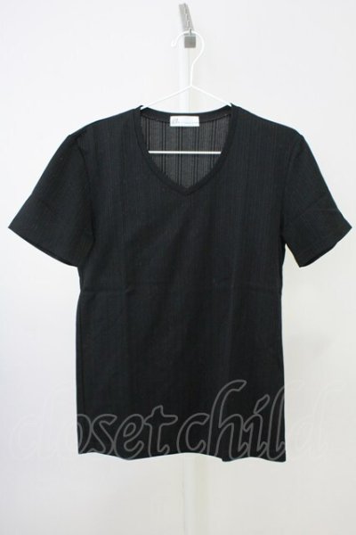 画像1: Zero by TORNADO MART / ランダムストライプVネックTシャツ M ブラック T-25-07-08-011-Ze-ts-YM-ZT
