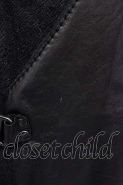 画像9: NO ID. / ホースハイド×麻切替ベスト 1 ブラック T-25-07-17-003-NO-to-YM-ZT239 (9)