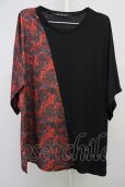 画像1: NO ID. BLACK / フラワーパターン切替ルーズTシャツ ONE ブラックｘレッド T-25-07-17-010-NO-ts-YM-ZT (1)
