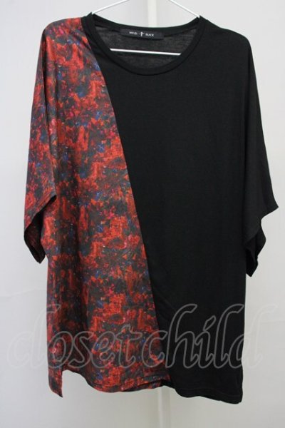 画像1: NO ID. BLACK / フラワーパターン切替ルーズTシャツ ONE ブラックｘレッド T-25-07-17-010-NO-ts-YM-ZT