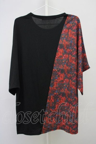 画像2: NO ID. BLACK / フラワーパターン切替ルーズTシャツ ONE ブラックｘレッド T-25-07-17-010-NO-ts-YM-ZT
