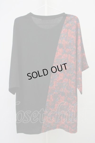 画像2: NO ID. BLACK / フラワーパターン切替ルーズTシャツ ONE ブラックｘレッド T-25-07-17-010-NO-ts-YM-ZT239