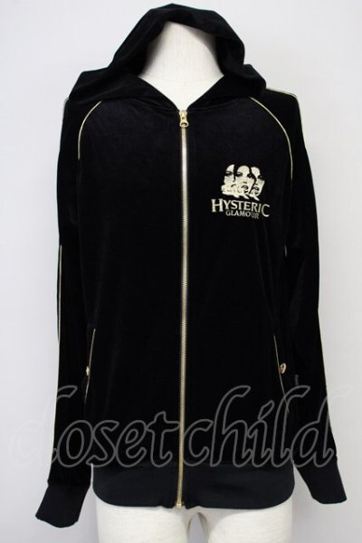 画像1: HYSTERIC GLAMOUR / ベルベットパーカー S ブラックｘゴールド T-25-07-25-022-HY-to-YM-ZT