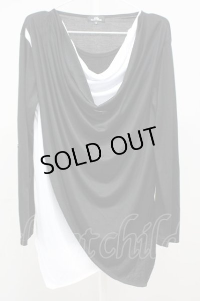 画像1: BERNINGS-SHO / ドレープレイヤードカットソー M ブラックｘホワイト T-25-07-25-006-BE-to-YM-ZT (1)