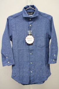 CavariA / 六部袖リネンシャツ 44 ブルー T-25-07-25-014-Ca-sh-YM-ZT