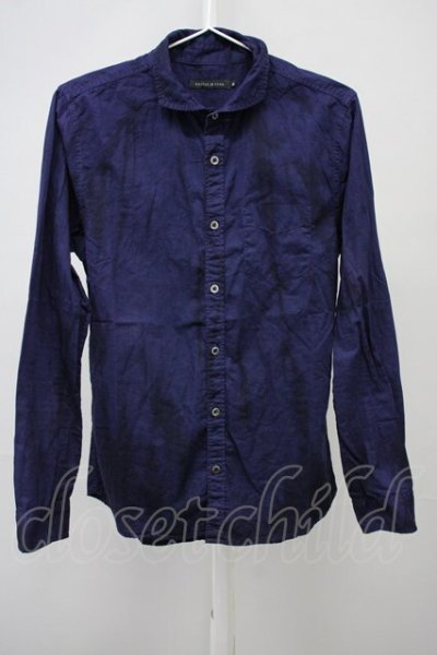 画像1: GOSTAR DE FUGA / ムラ染め加工コットンリネンシャツ 44 ネイビー T-25-07-25-015-GO-sh-YM-ZT