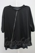 NO ID. BLACK /  レイヤードスラッシュZIP BIG Tシャツ ONE ブラックｘグレー T-25-07-30-005-NO-to-YM-ZT