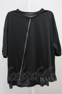 NO ID. BLACK /  レイヤードスラッシュZIP BIG Tシャツ ONE ブラックｘグレー T-25-07-30-005-NO-to-YM-ZT185