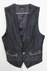 CIVARIZE / グリッターストライプ刺繍入りジレ　ベスト 46 ブラックｘシルバー T-25-08-06-002-CI-to-YM-ZT