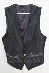 CIVARIZE / グリッターストライプ刺繍入りジレ　ベスト 46 ブラックｘシルバー T-25-08-06-002-CI-to-YM-ZT106