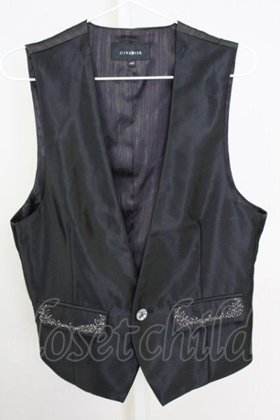 画像1: CIVARIZE / グリッターストライプ刺繍入りジレ　ベスト 46 ブラックｘシルバー T-25-08-06-002-CI-to-YM-ZT