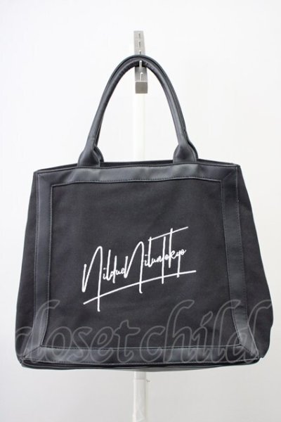 画像1: NIL DUE / NIL UN TOKYO / LEATHER MASKING CANVAS TOTE バッグ（L）  ブラック T-25-08-29-019-NI-ba-YM-ZT