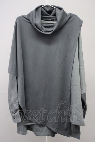画像1: NO ID. BLACK / アシンメトリーレイヤードオフタートルロンT ONE グレー T-25-08-29-004-NO-to-YM-ZT