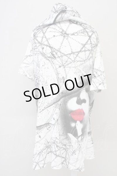 画像2: NO ID. / 総柄ロング半袖パーカー 2 ホワイト T-25-09-03-016-NO-to-YM-ZT (2)