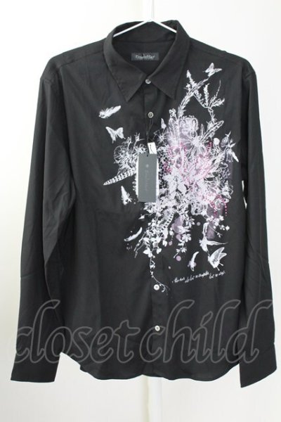 画像1: TORNADO MART / フラワーバタフライプリントシャツ LL ブラック T-25-09-11-027-TO-sh-YM-ZT