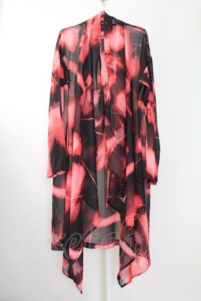 画像1: Wrouge / 総柄シフォンカーディガン  レッドｘブラック T-25-09-11-029-Wr-to-YM-ZT