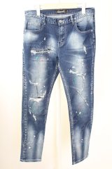 CavariA / ペイントリペアダメージスキニーデニムパンツ 44 インディゴ T-25-09-11-045-Ca-pa-YM-ZT