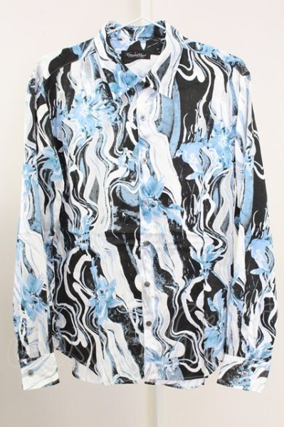 画像1: TORNADO MART / マーブルフラワープリントシャツ LL ブルー T-25-09-11-007-TO-sh-YM-ZT302 (1)