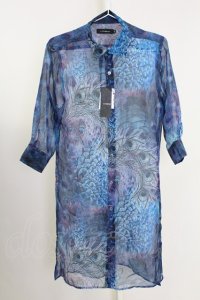 CIVARIZE / 透けシフォンピーコックロングシャツ 46 ブルー T-25-09-11-008-CI-sh-YM-ZT302