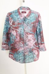 TORNADO MART / フラワープリントレースポンティングシャツ LL ピンクｘグリーン T-25-09-11-009-TO-sh-YM-ZT