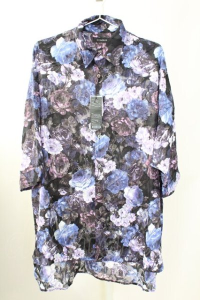 画像1: CIVARIZE / シースルーシフォンジャガードビッグローズシャツ F ブルー T-25-09-11-012-CI-sh-YM-ZT