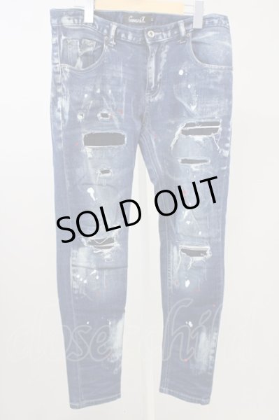 画像1: CavariA / ペイント加工ダメージスキニーデニムパンツ 44 インディゴ T-25-10-07-041-Ca-pa-YM-ZT075 (1)